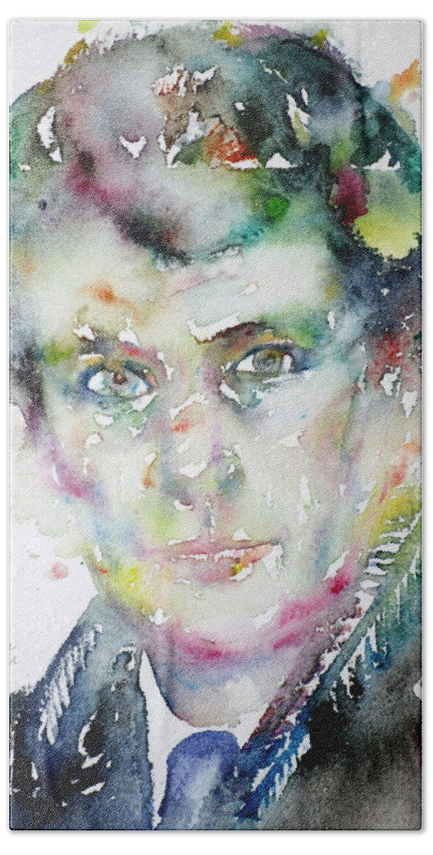 Freud Bath Towel featuring the painting LUCIAN FREUD - watercolor portrait.3 by Fabrizio Cassetta