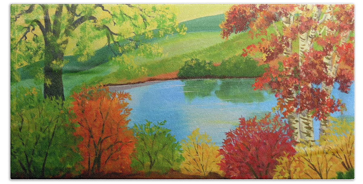 Fall Hand Towel featuring the painting Luminous Colors Of Fall by Lee Nixon