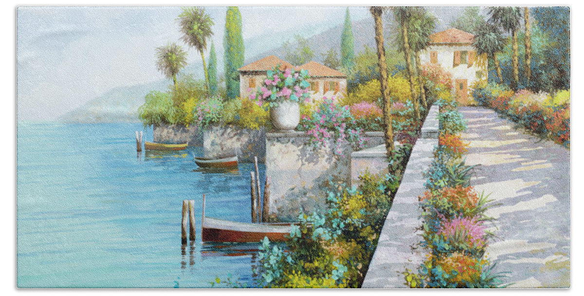 Lake Hand Towel featuring the painting Il Lungo Lago by Guido Borelli