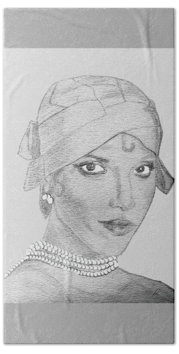 Josephine Baker Bath Towel featuring the drawing Lynn as Josephine by Lee McCormick
