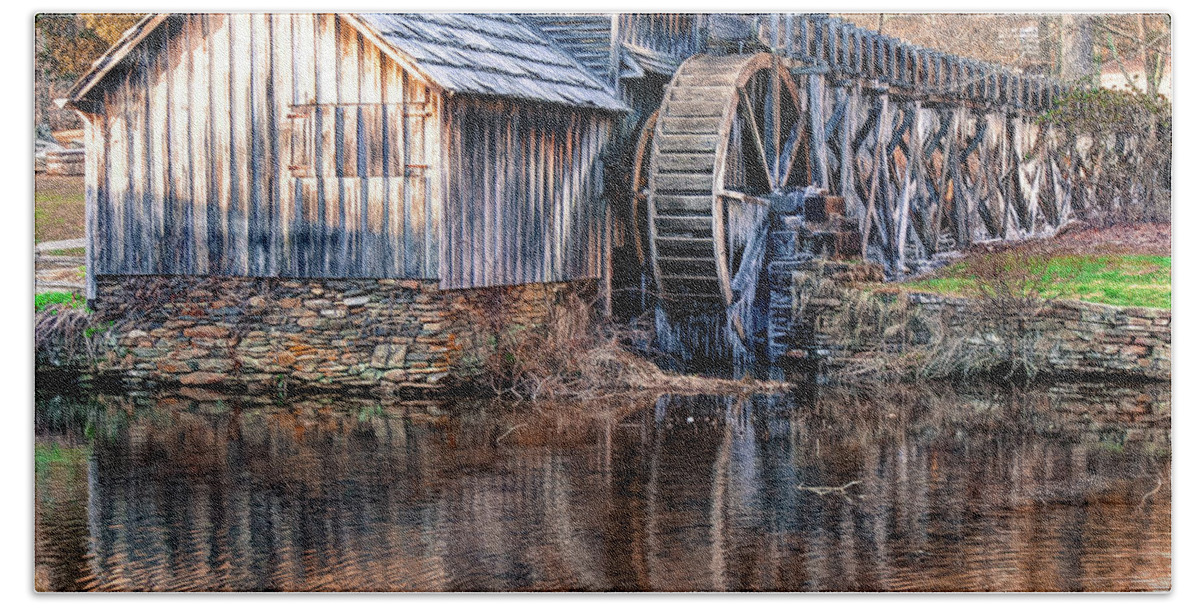 America Hand Towel featuring the photograph Mabry Mill Reflections - Square Art by Gregory Ballos