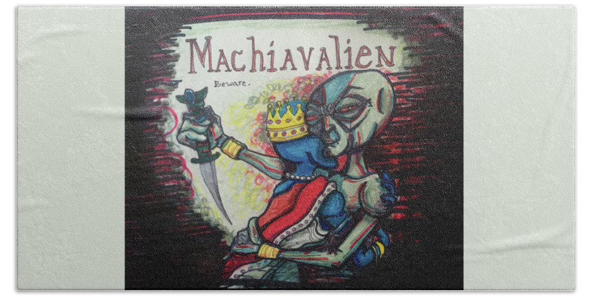 Machiavelli Hand Towel featuring the drawing Machiavalien by Similar Alien