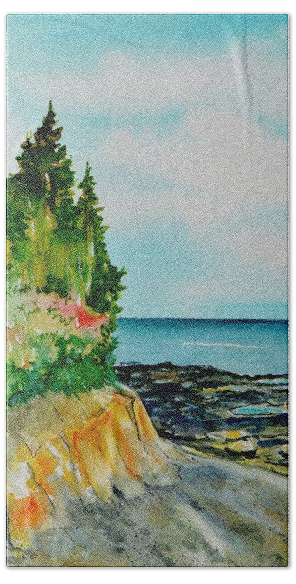 Watercolor Bath Towel featuring the painting Mackworth Island Maine by Brenda Owen