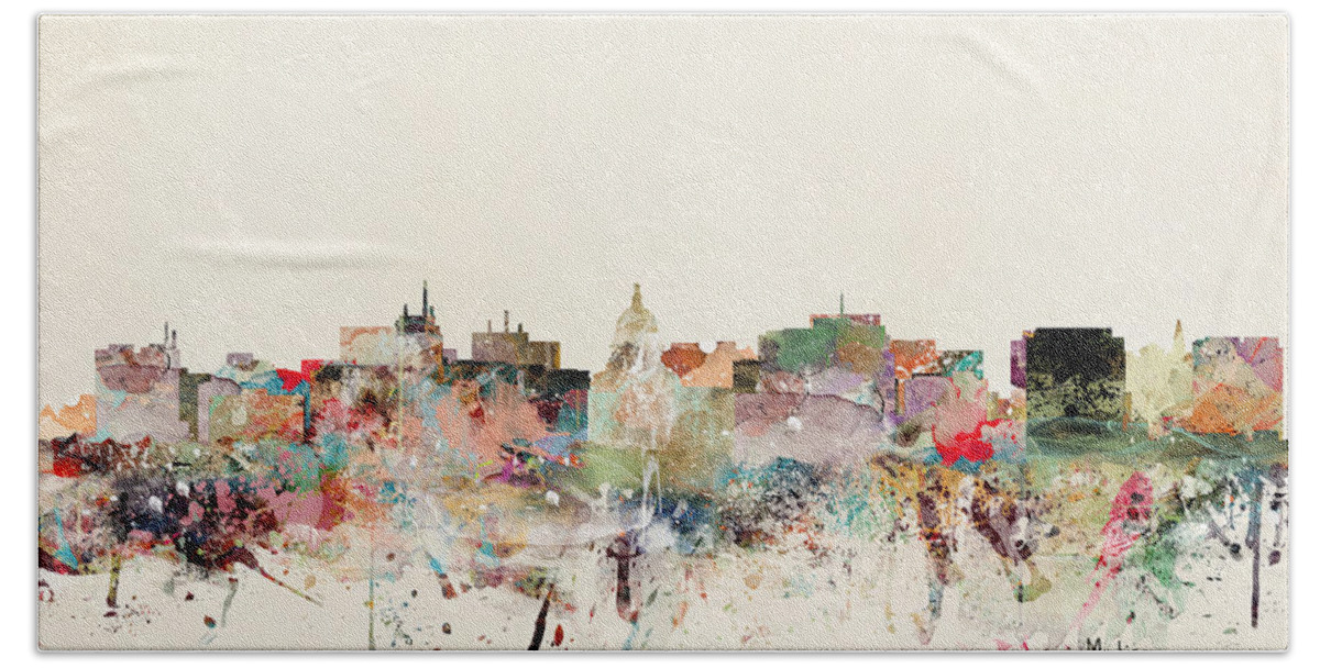 Madison Bath Sheet featuring the painting Madison Skyline by Bri Buckley