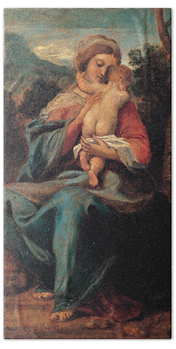 Sisto Badalocchio Bath Towel featuring the painting Madonna with the Child by Sisto Badalocchio