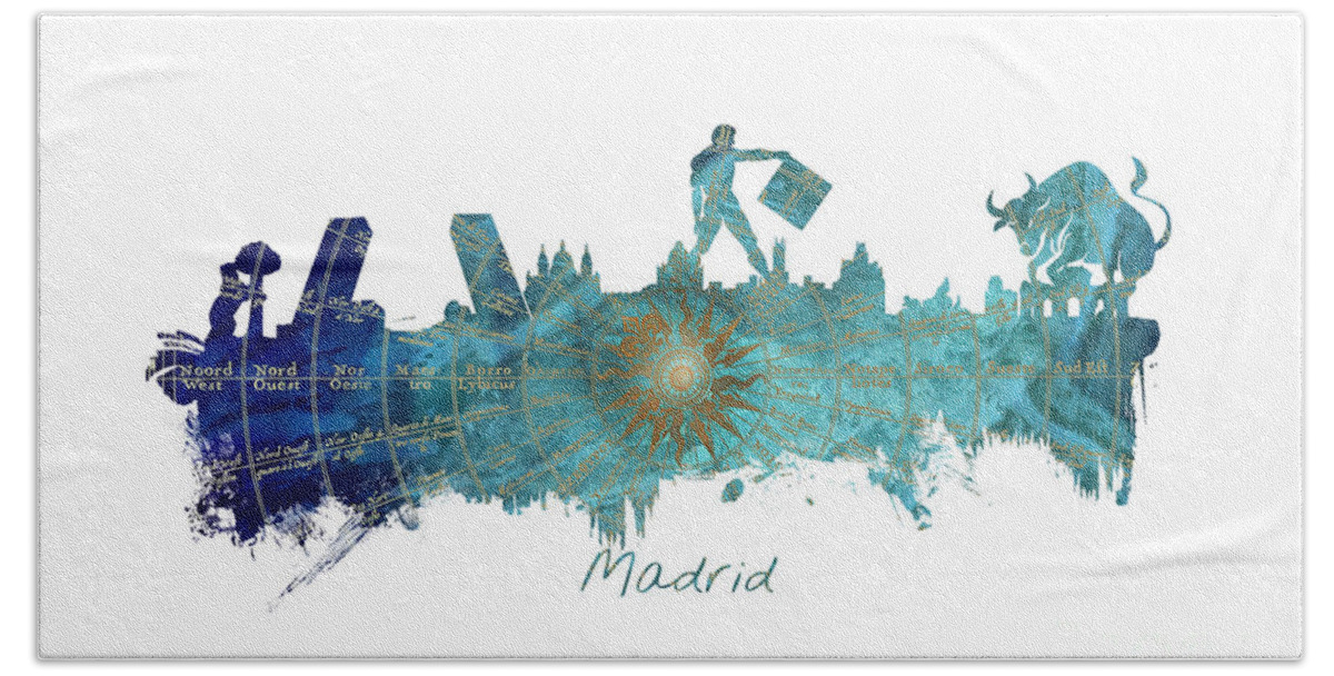 Madrid Bath Towel featuring the digital art Madrid by Justyna Jaszke JBJart