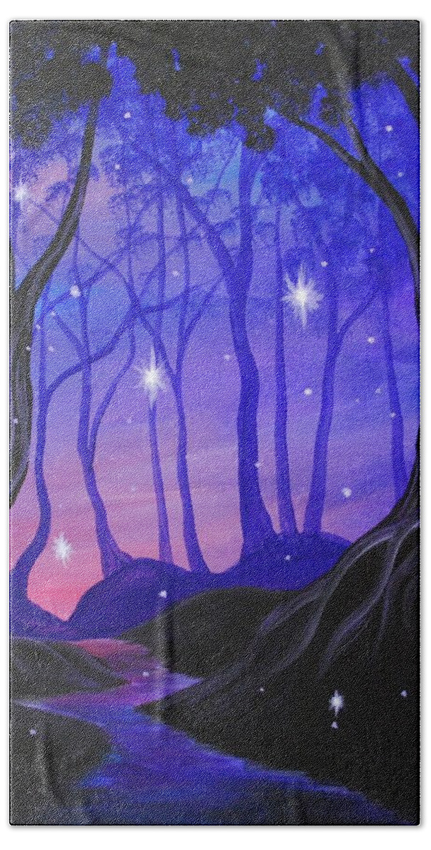 Magic Bath Towel featuring the painting Magic in the Woods by Emily Page