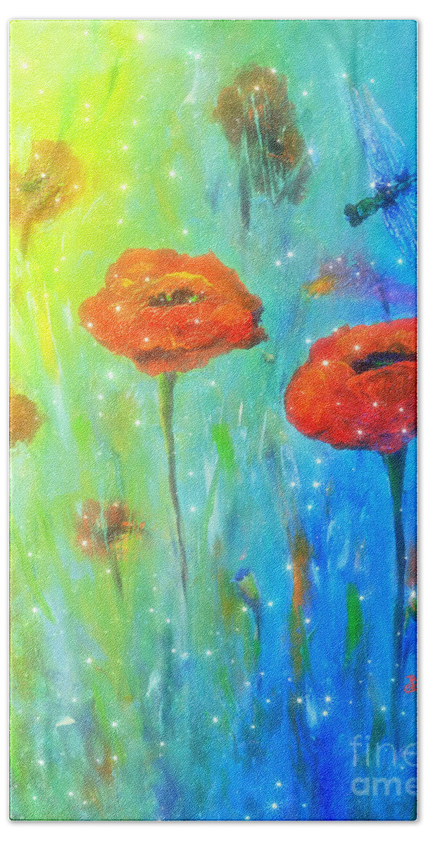 Poppy Bath Towel featuring the painting Magical Dragonfly by Claire Bull