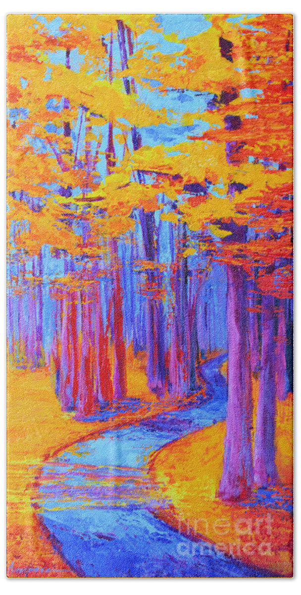 Magical Path - Enchanted Forest Collection - Modern Impressionist Landscape Art - Palette Knife Work Bath Towel featuring the painting Magical Path - Enchanted Forest Collection - Modern Impressionist Landscape Art - Palette Knife work by Patricia Awapara