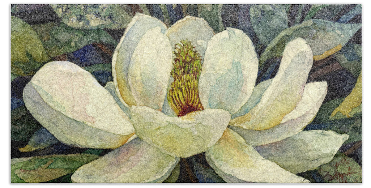 Magnolia Hand Towel featuring the painting Magnolia Grandiflora by Hailey E Herrera