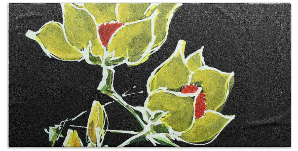 Original Watercolors Hand Towel featuring the painting Magnolia-Yellow by Chris Paschke
