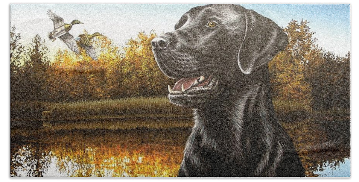 Black Lab Hand Towel featuring the painting Magnum by Anthony J Padgett