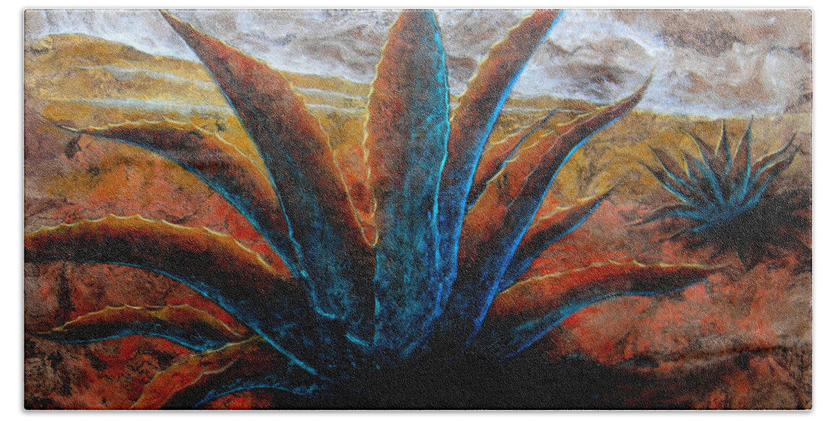 Maguey Paintings Bath Towel featuring the painting A . G . A . V . E by J U A N - O A X A C A