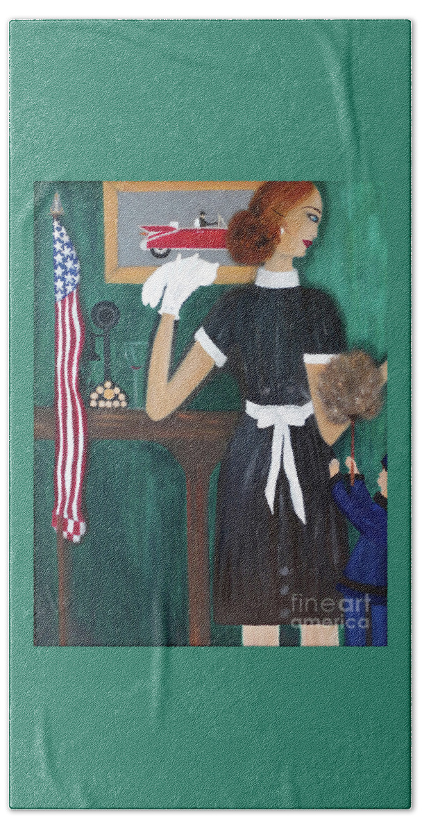 Maid Bath Towel featuring the painting Maid In America by Artist Linda Marie
