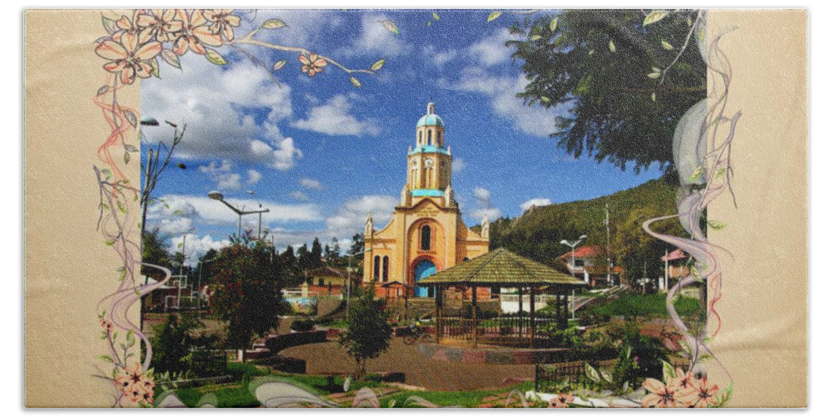 Catholic Bath Towel featuring the photograph Main Plaza At Paccha, Ecuador III by Al Bourassa