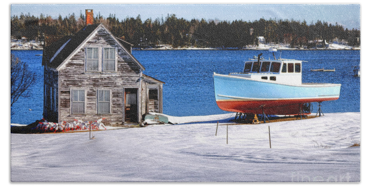 Maine Bath Towel featuring the photograph Maine Harbor Winter Scene by Olivier Le Queinec