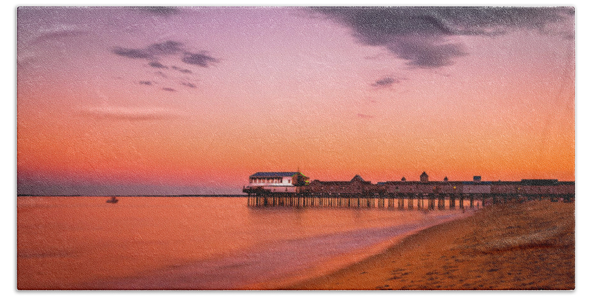 Maine Hand Towel featuring the photograph Maine Old Orchard Beach Pier at Sunset by Ranjay Mitra