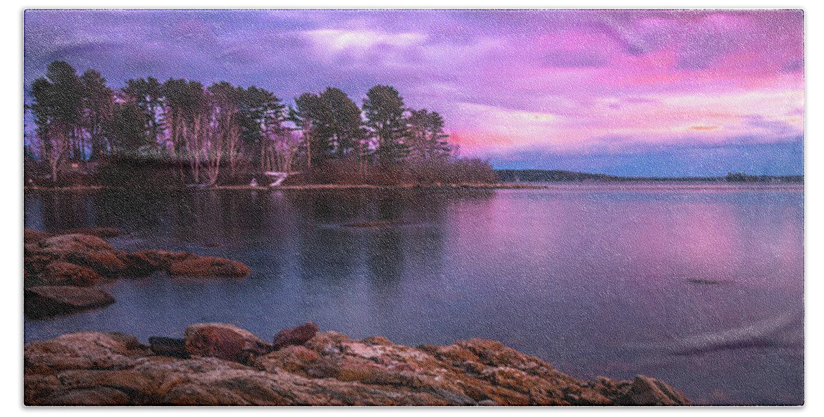 Maine Hand Towel featuring the photograph Maine Pound of Tea Island Freeport Sunset by Ranjay Mitra