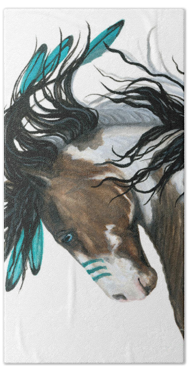 Turquoise Hand Towel featuring the painting Majestic Turquoise Horse by AmyLyn Bihrle