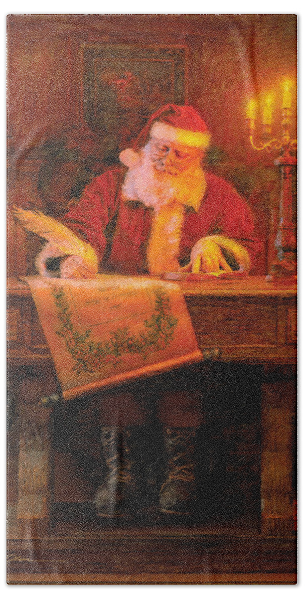 Christmas Hand Towel featuring the painting Making a List by Greg Olsen