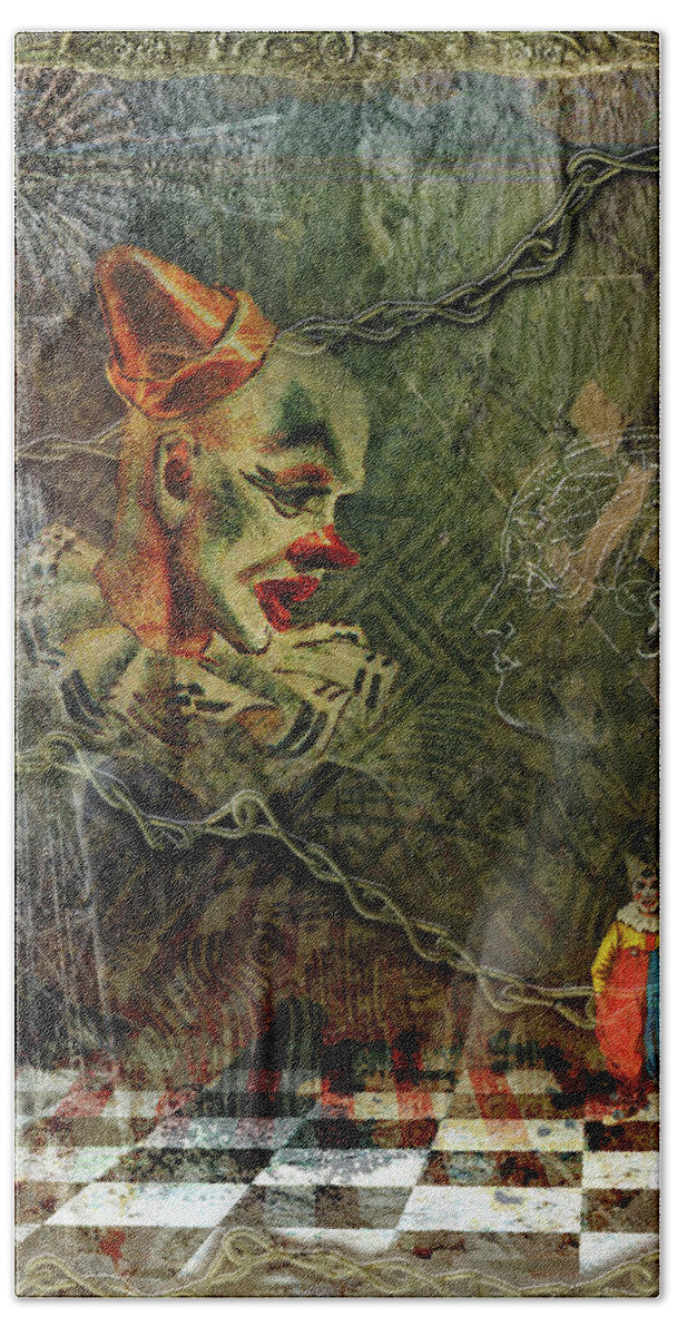 Grunge Bath Towel featuring the digital art Making Of A Clown by Linda Carruth