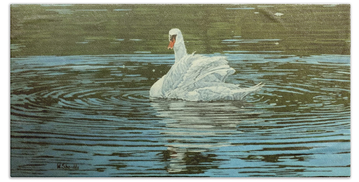 Swan Hand Towel featuring the painting Making Ripples by Wendy Shoults