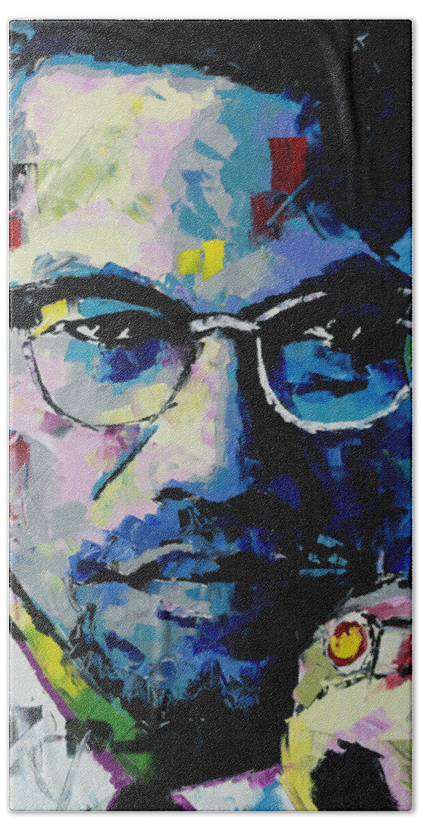 Malcolm X Bath Sheet featuring the painting Malcolm X by Richard Day