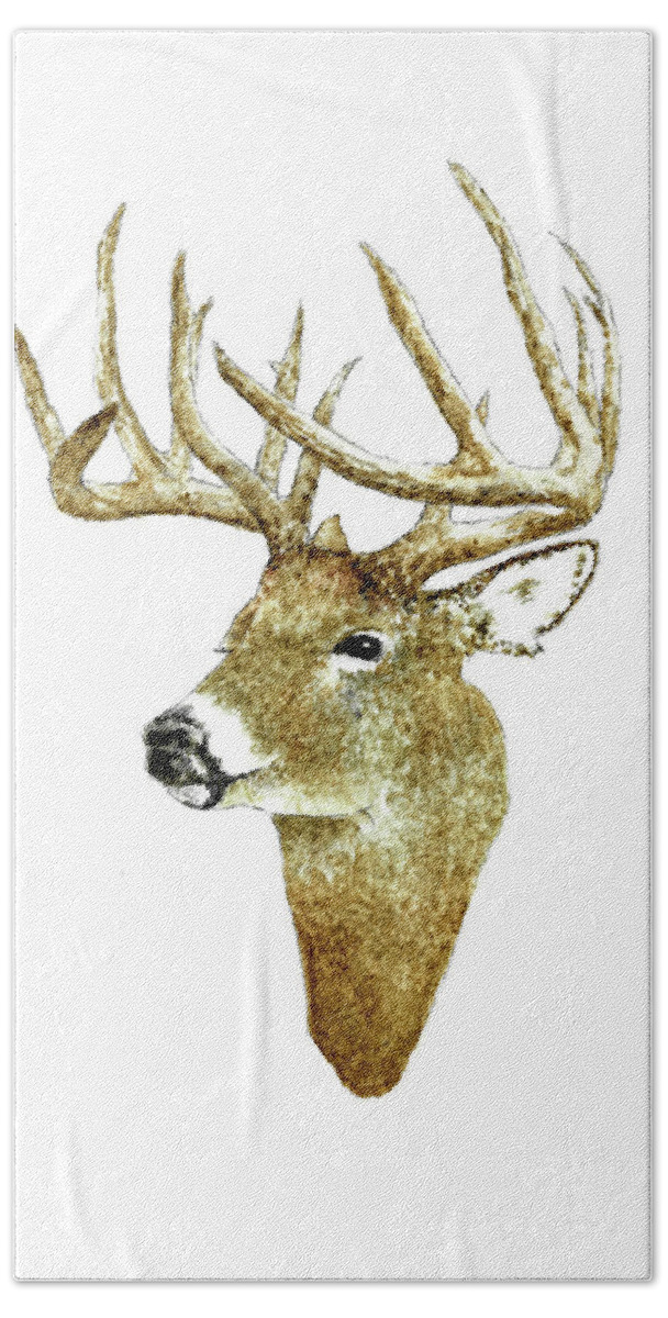 Deer Bath Towel featuring the painting Male Deer #2 by Michael Vigliotti