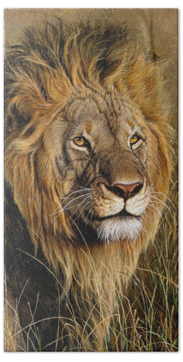 Lion Bath Towel featuring the painting Male Lion by Alan M Hunt