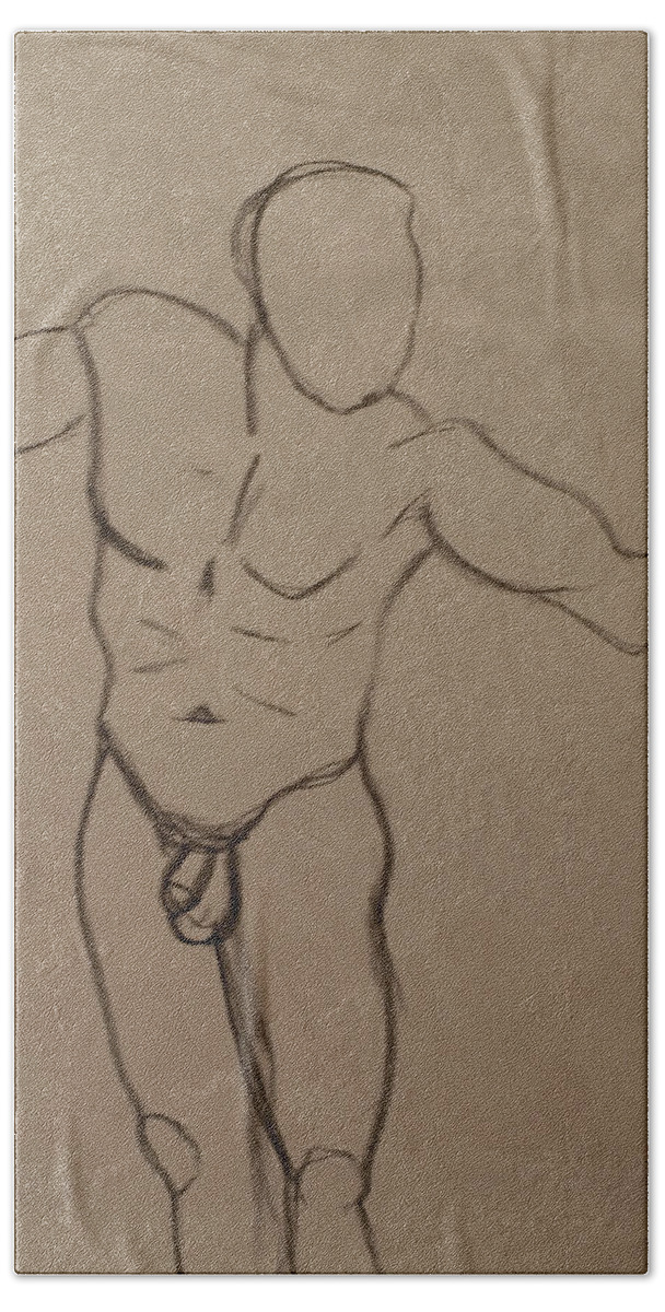 Male Hand Towel featuring the drawing Male Nude Drawing 2 by Teri Schuster