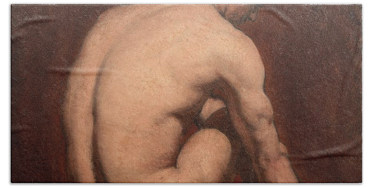  Nude Bath Towel featuring the painting Male Nude from the Rear by William Etty