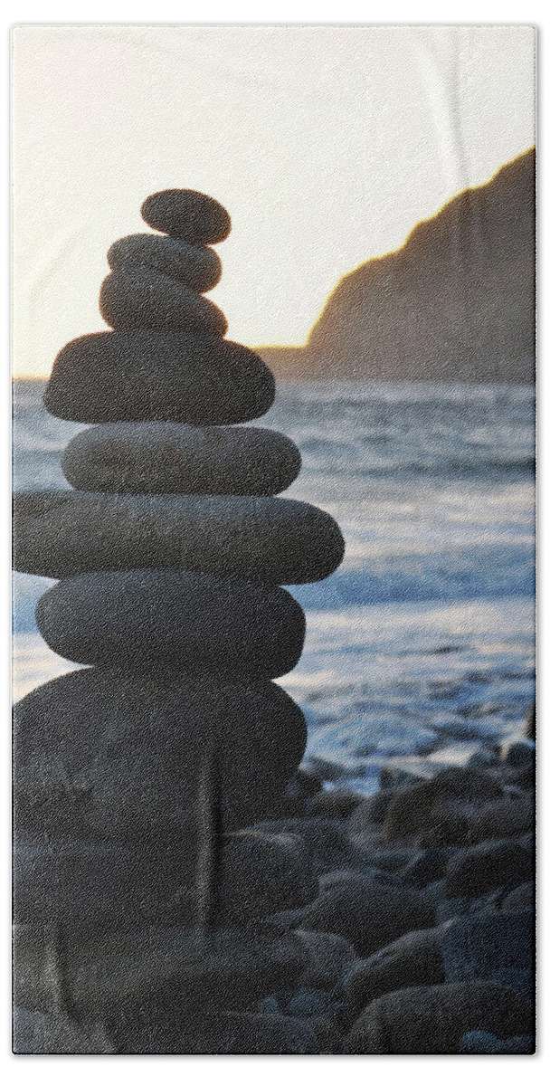 Malibu Hand Towel featuring the photograph Malibu Balanced Rocks by Kyle Hanson