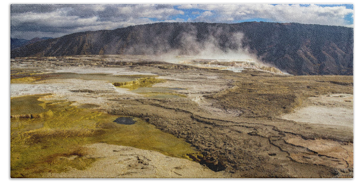 Destination Bath Towel featuring the photograph Mammoth Hot Springs by Roslyn Wilkins