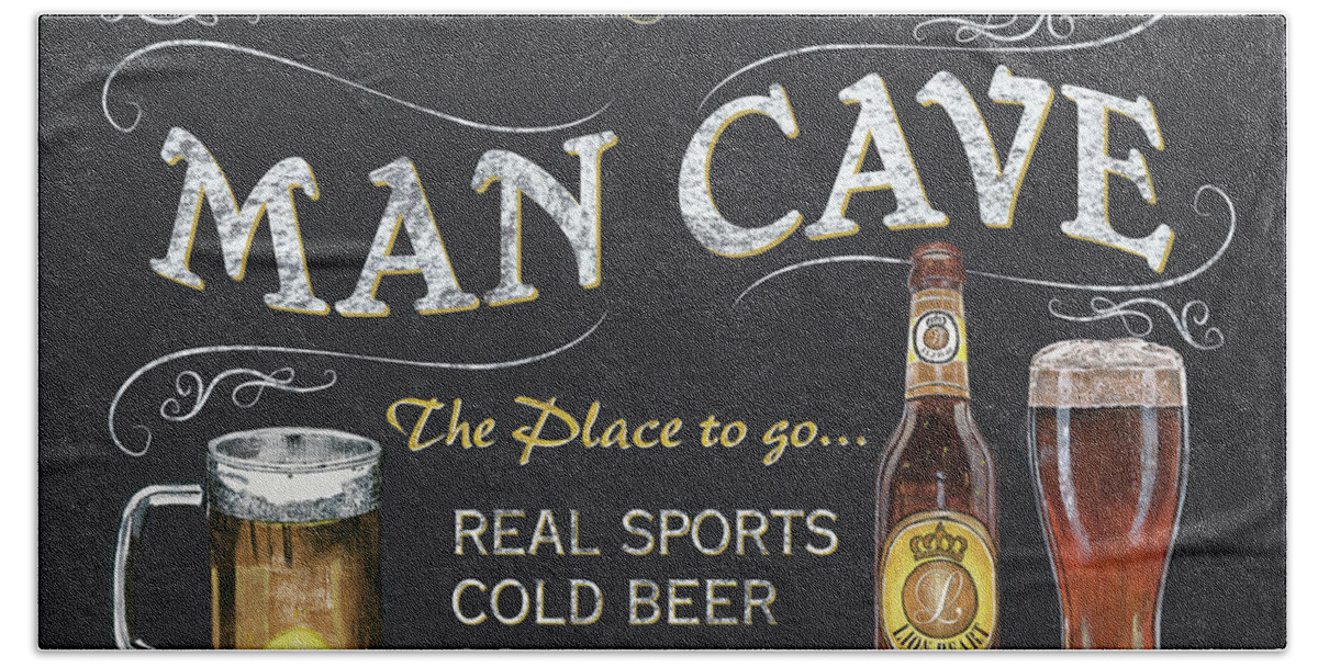 Sports Bath Sheet featuring the painting Man Cave Chalkboard Sign by Debbie DeWitt