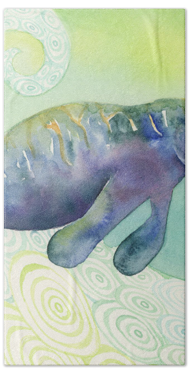 Manatee Bath Towel featuring the painting Manatee Undersea by Amy Kirkpatrick