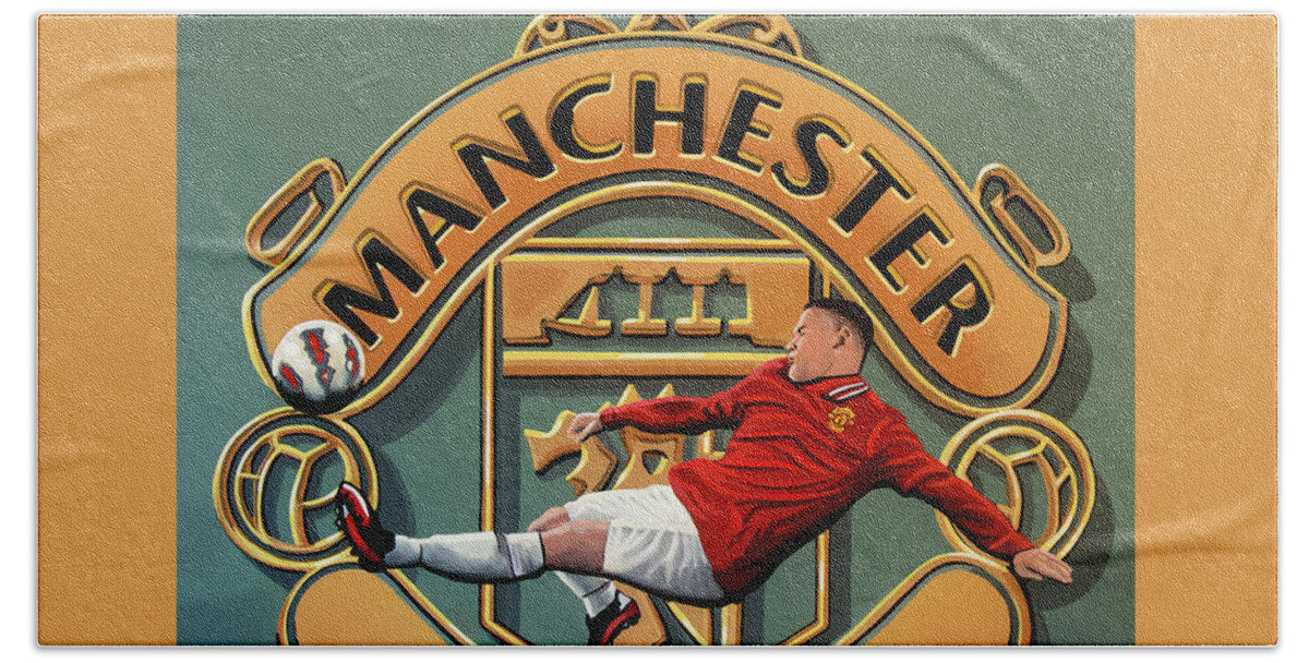 Wayne Rooney Hand Towel featuring the painting Manchester United Painting by Paul Meijering