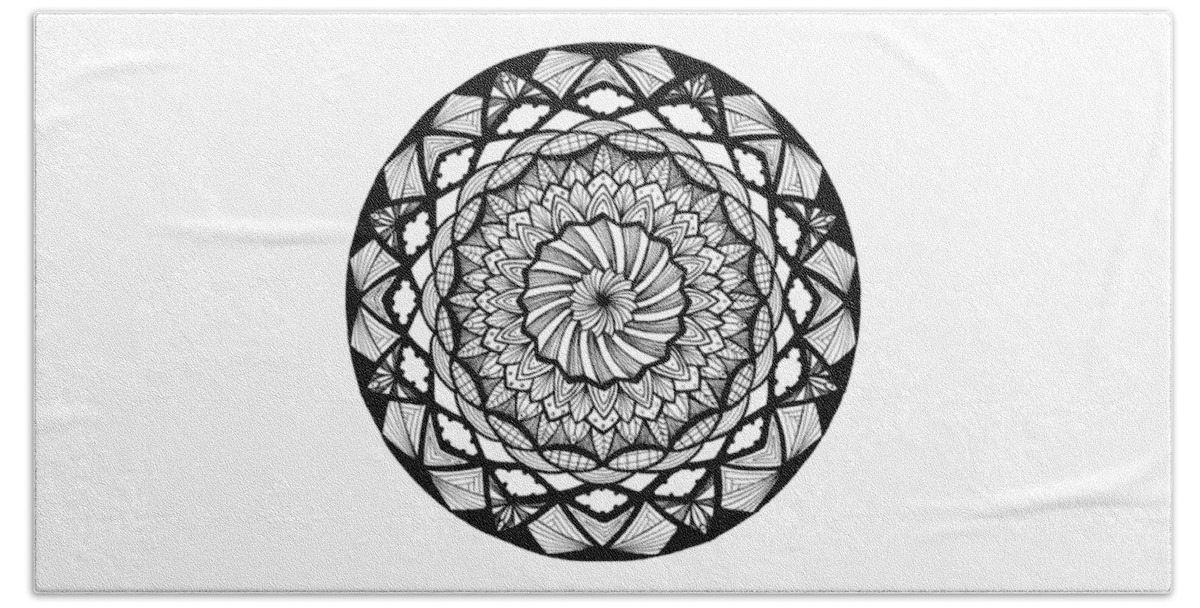 Mandala Bath Towel featuring the drawing Mandala #10 - Dizzying Dimensions by Eseret Art