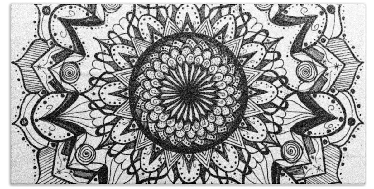 Mandala Hand Towel featuring the drawing Mandala #13 by Eseret Art