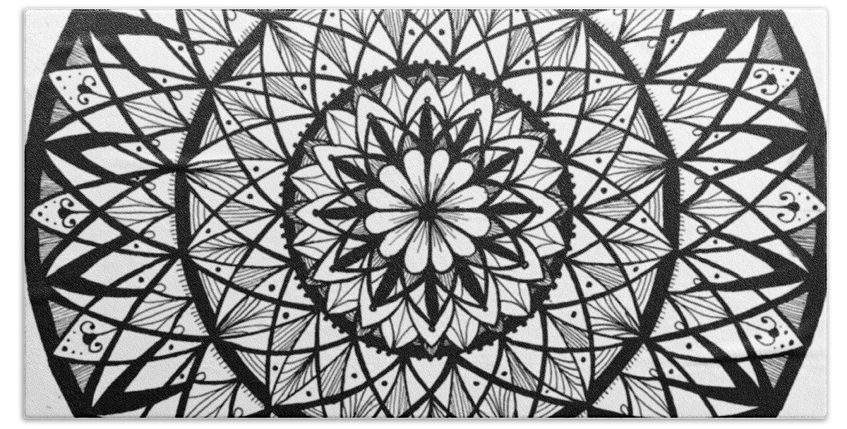 Mandala Bath Towel featuring the drawing Mandala #8 - Insomnia Circles by Eseret Art