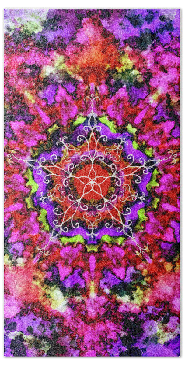 Purple Mandala Bath Towel featuring the digital art Mandala Floral Red Purple by Patricia Lintner