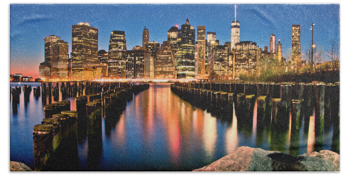New York City Skyline Bath Sheet featuring the photograph Manhattan Skyline At Dusk by Az Jackson