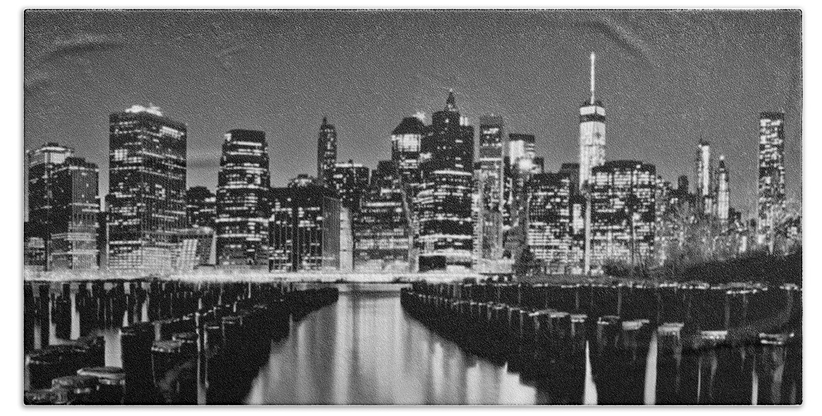 New York City Hand Towel featuring the photograph Manhattan Skyline BW by Az Jackson