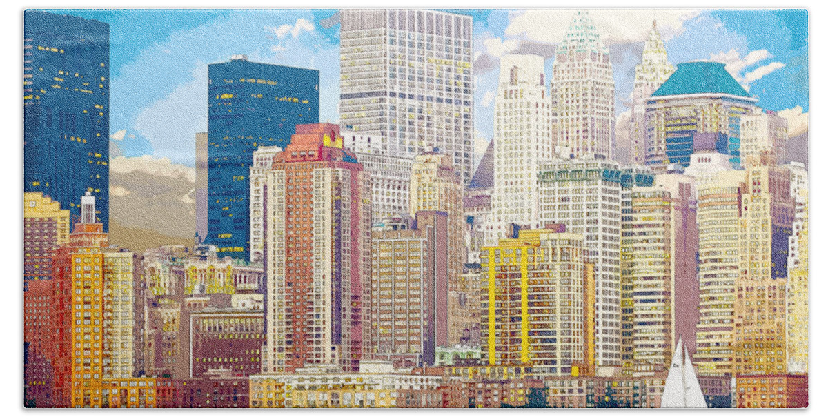 New York Hand Towel featuring the digital art Manhattan Skyline New York City by Anthony Murphy