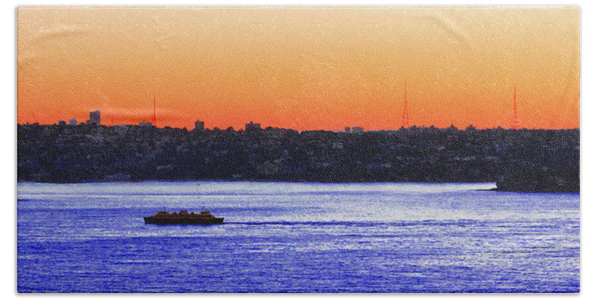 Sunset Hand Towel featuring the photograph Manly Ferry In Sunset by Miroslava Jurcik