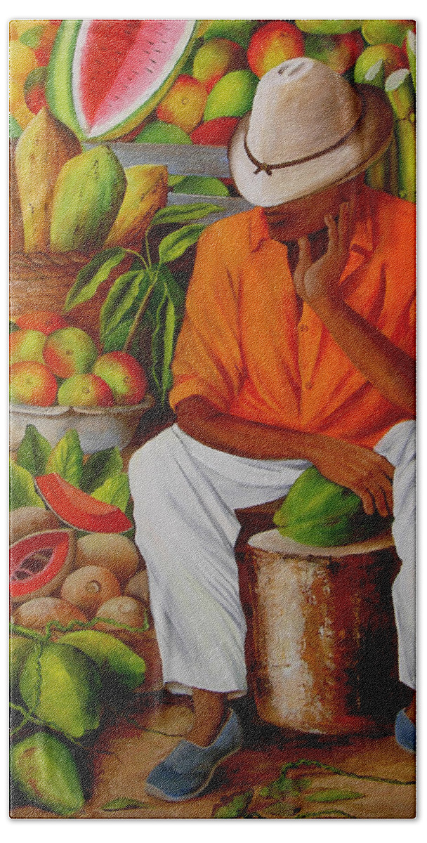 Cuban Art Hand Towel featuring the painting Manuel by Dominica Alcantara