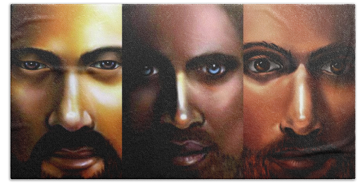 Jesus Hand Towel featuring the digital art Many Faces of Jesus by Carmen Cordova