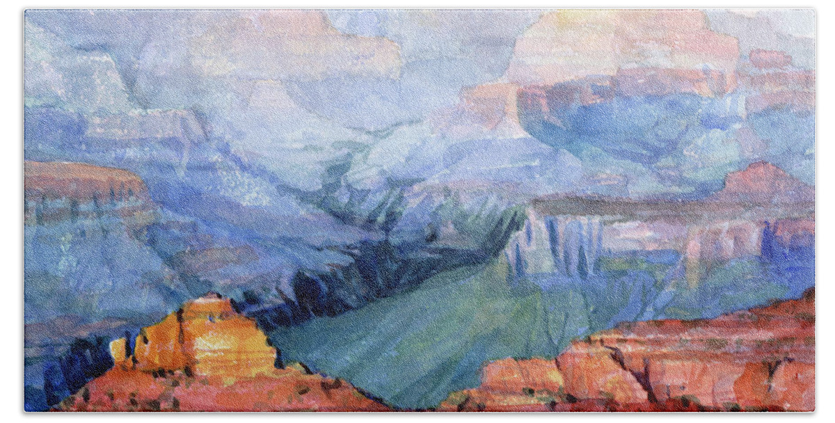 Grand Canyon Hand Towel featuring the painting Many Hues by Steve Henderson