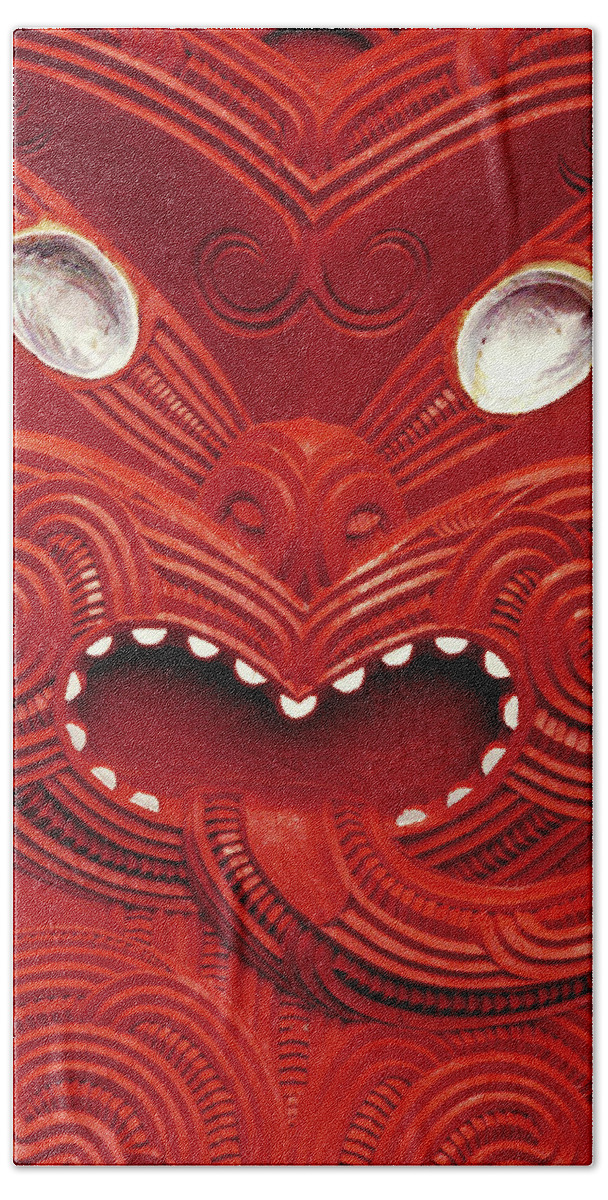 Maori Hand Towel featuring the photograph Maori Red Mask by Jerry Griffin