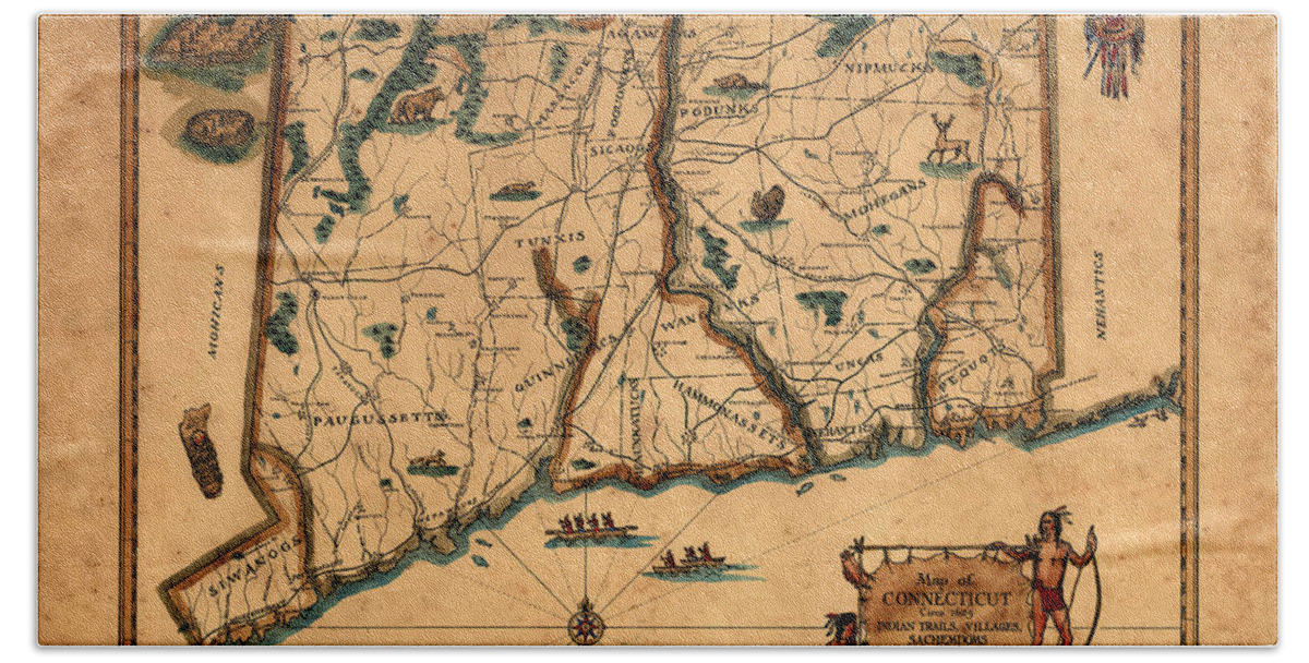 Map Of Connecticut Bath Sheet featuring the photograph Map Of Connecticut by Andrew Fare