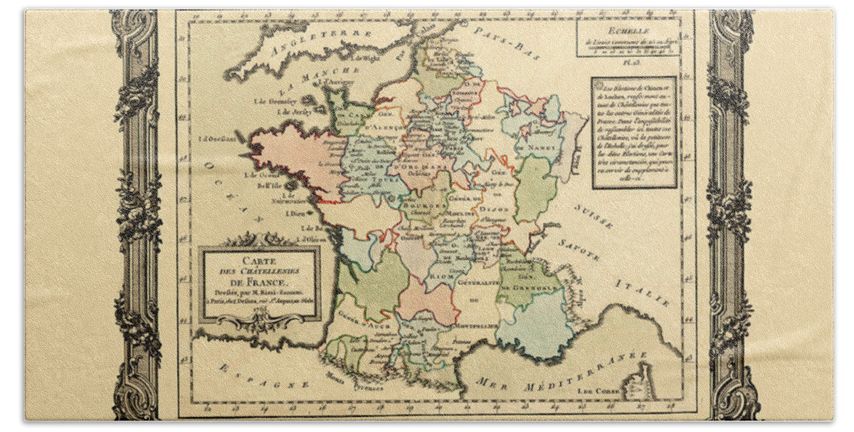 Map Of France Bath Towel featuring the photograph Map Of France 1765 by Andrew Fare